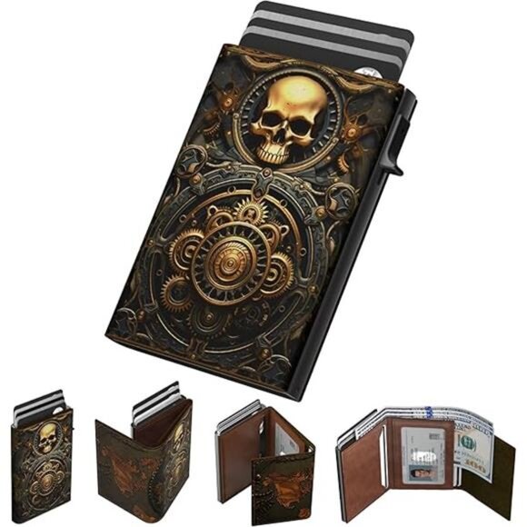 Mens Wallet Card Holder: Pop Up Aluminum Case, Carbon Fiber Leather - Picture 7 of 7